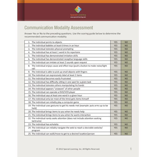 Click to view full image Communication Modality Assessment: image 1